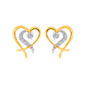 Pendientes Románticos con Doble Corazón y Diamantes Tallados en Forma de Corazón, Oro Amarillo, para Uso Diario, Color G, Piedra Cultivada en Laboratorio, Chapado en Oro de 18K - Product Image 1