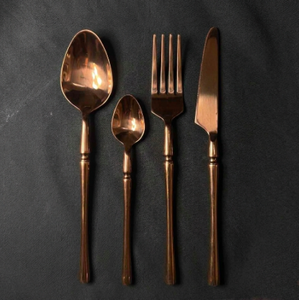 Ensemble de couverts modernes en cuivre, vaisselle en acier inoxydable poli miroir, résistant à la rouille, vaisselle de mariage, or rose, forgé à la main - Product Image 3