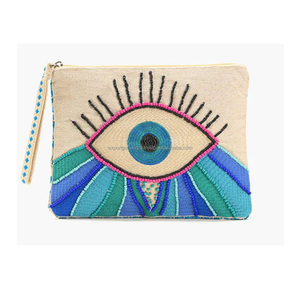 Femmes bohème plage fête soirée Shopping embrayage mauvais œil concepteur perlé sac de messager mode toile fermeture éclair indien - Product Image 5