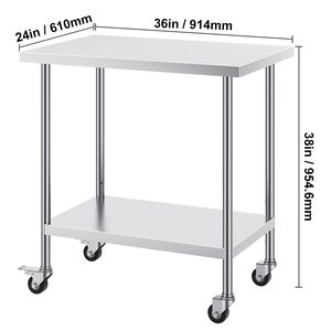 24x36x38 Inch Stainless Steel <b>Prep</b> <b>Table</b> with 4 Casters and 3 Height Settings Freestanding for Restaurant <b>Kitchen</b> Use - Product Image 3