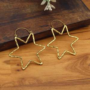 Star <b>Hoop</b> Earrings | Hammered Textured <b>Large</b> Star Shape <b>Hoops</b> | Bohemian Geometric Statement Earrings Women Fashion Jewelry - Product Image 1