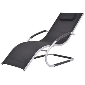Chaise longue en tissu textilène noir et gris, design standard en aluminium - Product Image 1