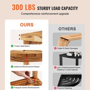 Panca Angolare per Doccia in Teak da 17 Pollici, Raggio 12 Pollici, Sgabello con Ripiano in Legno di Teak 100%, Capacità 300 Libbre, Accessorio Ispirato alla Spiaggia - Product Image 3