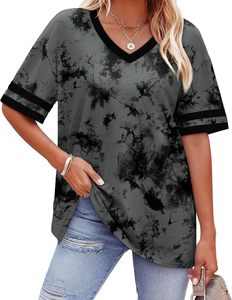 Camiseta de Manga Corta con Cuello en V para Mujer, Estampado de Bandera Americana, Corte Holgado, Informal, para Primavera/Verano, Cómoda, ODM - Product Image 4