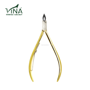 Pinza de cutículas chapada en oro Vina de acero al carbono de agarre medio para salón de cuidado de uñas - Product Image 4