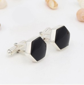 Ensemble de boutons de manchette et pince à cravate en onyx noir taillé en hexagone, argent sterling 925, accessoires de luxe pour hommes, garçons d'honneur, smoking, mariage, occasions formelles, cadeau - Product Image 2