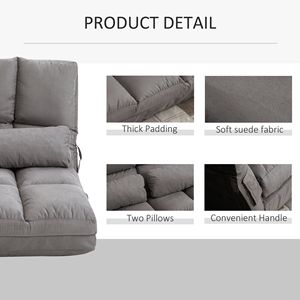 Poltrona Letto Convertibile Grigio Scuro con Schienale e Poggiatesta Regolabili, Chaise Longue Pieghevole a Un Posto per Ospiti con 2 Cuscini - Product Image 6