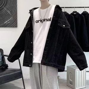 เสื้อแจ็คเก็ตยีนส์สีดำสำหรับผู้ชาย ทรงหลวมสบาย ปกคอพับ กระดุมแถวเดียว แขนยาว ผ้าฝ้ายฟอก ซักได้ กันลมในฤดูหนาว น้ำหนัก 320 กรัม - Product Image 2