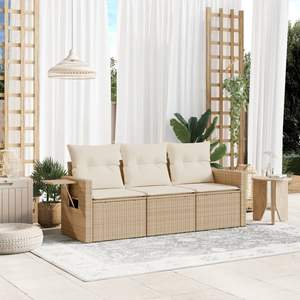 Conjunto de Sofá de Jardín de Tres Plazas en Ratán PE Color Crema Blanco, Esquema de Color Beige - Product Image 1