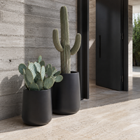 Pot de fleurs noir moderne, grand pot rond pour plantes d'extérieur et d'intérieur, support pour cactus et succulentes