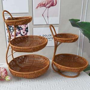Handmade Woven Storage Basket Set Brown PP Rattan Organizer <b>Tray</b> Round Multi Layer for Kitchen Counter Home Decor - Product Image 2