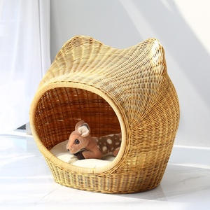 Muebles de interior para gatos, cama de madera para gatos, cesta para dormir para gatitos, sofá de ratán natural para mascotas, casa para mascotas - Product Image 5