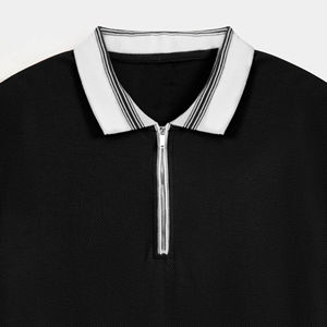 Chemise décontractée pour homme en coton tricoté 100% à manches courtes, col contrastant, fermeture éclair, anti-plis, vente en gros, OEM, meilleure vente - Product Image 1