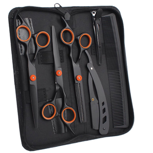 Ensemble de ciseaux à cheveux pour droitiers, usage domestique, 6 pouces, manche en acier inoxydable, noir et orange, kit de coiffure pour barbier - Product Image 1