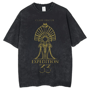 Camiseta Gráfica Vintage para Hombre con Lavado Ácido, Clair Obscur Expedition 33 Esquie Dark Fantasy, Camiseta Oversize de Algodón - Product Image 3