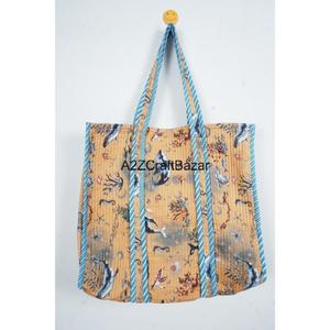 Bolso de Playa de Hombro con Asa Larga, Acolchado, de Algodón a Rayas, Hecho a Mano, Ecológico, Estilo Bohemio Indio, para Compras y Almacenamiento - Product Image 1
