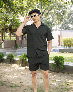 Men's Summer Formal Solid 100% Cotton Breathable <b>Knitted</b> Shorts <b>Set</b> (Green) - Product Image 1