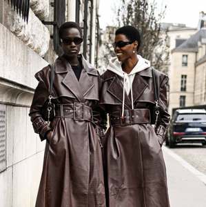 Manteau long en cuir véritable noir avec ceinture et col rabattu, style décontracté chic, unisexe, vêtements d'automne - Product Image 3