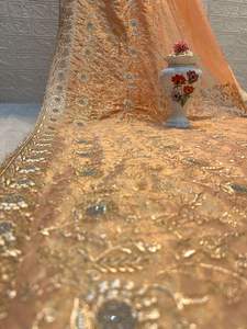 Heavy Georgette Saree with Full Jaal, Rose <b>Gold</b> Zari, Silver Jharkan Crystals & Designer <b>Blouse</b> Trending Winter Partywear - Product Image 4