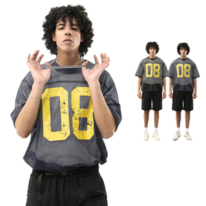 T-shirt en maille surdimensionné pour homme avec imprimé jaune 08, style streetwear, manches courtes, respirant, col rond - Product Image 2