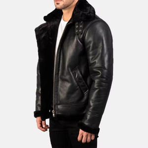 Premium <b>Men's</b> Winter Shearling <b>Leather</b> <b>Jacket</b> Warm Aviator B3 Bomber <b>Jacket</b> Faux Fur Lined Thick Motorcycle Biker Coat Plus Size - Product Image 3