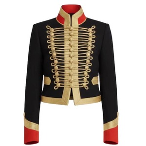 <b>Men's</b> Black Hussar Jacket With Gold Braiding And Red Trim Formal <b>Double</b> <b>Breasted</b> Style <b>Coat</b> Winter Uniform Wear - Product Image 3