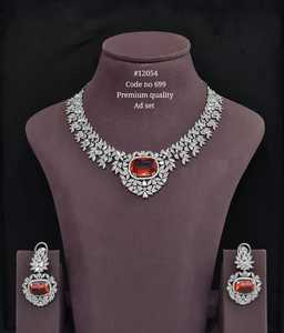 Ensemble collier et boucles d'oreilles en zircon cubique ovale rose 12054, laiton plaqué rhodium, motif feuille, bijoux de mariée pour mariage et soirée - Product Image 4