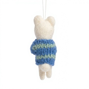 Handmade Eco-Friendly Needle <b>Felted</b> Bear <b>Ornament</b> with 100% Wool Pink Flower Blue Sweater Cartoon Animal <b>Christmas</b> Decoration - Product Image 4