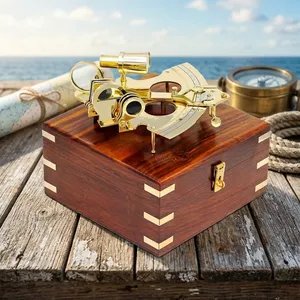 Sextant Nautique en Laiton avec Boîte en Bois, Instrument de Navigation Astronomique Maritime Pirate, Décoration Vintage, Objet de Collection - Product Image 6
