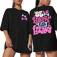 Be Happy Lift Heavy Shirt Kadınlar: Büyük Beden Spor Salonu Halter Grafik Tişörtü Komik Antrenman Tişörtleri Günlük Spor Salonu Severler İçin Üstler