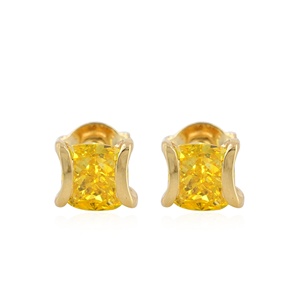 Boucles d'oreilles en or massif 14 carats avec diamant jaune de 2,11 carats cultivé en laboratoire, taille hexagonale, certifiées IGI, bijoux de luxe - Product Image 2