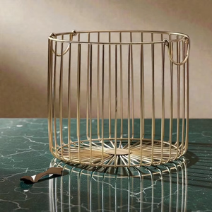 Modern Gold Metal <b>Wire</b> <b>Storage</b> <b>Basket</b> With Handles Circle Shape Multi Purpose Neatening Organizer - Product Image 5