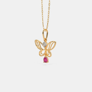 Yellow Gold Butterfly <b>Pink</b> Gemstone and Lab Grown Diamond Pendant <b>Necklace</b> - Product Image 3
