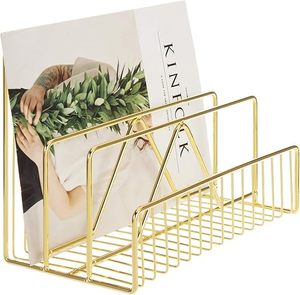 Minimalist Gold Metal Desk Organizer Storage <b>Holder</b> Rectangle Freestanding Office Organizer for Papers and Cards - Product Image 5