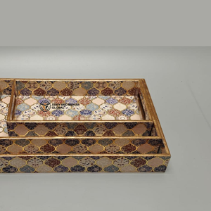 Premium 3-Pack Stackable Enamel MDF Trays Elegant Moroccan Tile Motif Luxury Ramadan & <b>Eid</b> <b>Gift</b> Storage Trays - Product Image 2