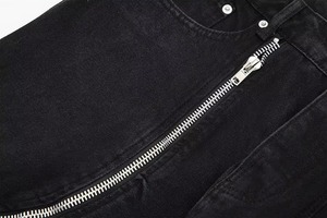 Jean en denim ample à jambe droite pour homme, 100 % coton, taille mi-haute, uni, effet usé, braguette zippée, imperméable, décontracté, hiver, automne, personnalisé - Product Image 5