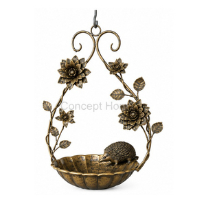 Bebedero para pájaros colgante de cobre con diseño de rana y flores, acabado pulido, adorno para jardín exterior - Product Image 2