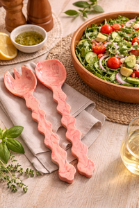Handmade Pink Resin <b>Salad</b> <b>Tools</b> Serving Set Stylish Marble Swirl Long Handle Servers Dishwasher Safe Microwave - Product Image 6