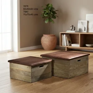 Reclaimed Wooden Chest Box Set Big Medium Rustic <b>Storage</b> <b>Trunks</b> Vintage Industrial Furniture - Product Image 5