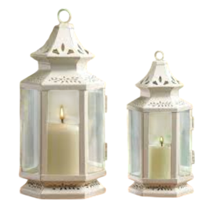 Elegant White Metal Hanging Candle <b>Lanterns</b> <b>Set</b> Of 2 Handmade Iron Candle Holders For Home Decoration Wedding Indoor Garden - Product Image 1