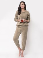 Pijama de Verano para Mujer, Tejido de Lana, Cintura Elástica, Transpirable, Manga Larga, con Logotipo Frontal, Estilo Casual