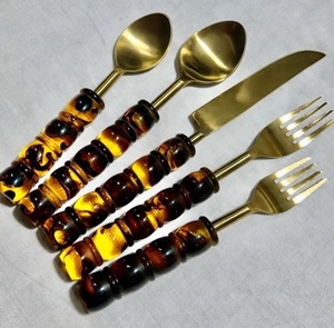 Food Safe Flatware <b>Sets</b> 18/<b>8</b> Stainless Steel Cutlery <b>Set</b> With Gold Plated Matte Polish & Resin Handle <b>for</b> <b>Dinnerware</b> Tableware - Product Image 4