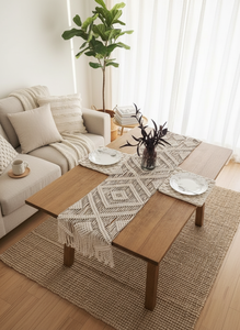 Modern Handmade Designer 14X78 inches White Macrame Cotton <b>Table</b> <b>Runners</b> Boho Style Modern Knotted Design <b>Runner</b> for Home Decor - Product Image 6
