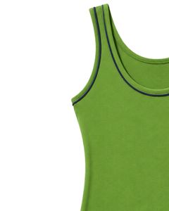Ensemble décontracté deux pièces pour femme, débardeur vert herbe personnalisé par le fabricant avec short à passepoil bleu marine, tenue de détente douce pour l'été - Product Image 3