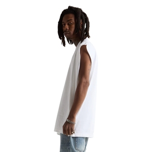 Débardeur blanc personnalisé en coton épais, coupe oversize à épaules tombantes, pour homme, style vintage décontracté, vierge - Product Image 2