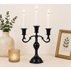 Wholesale Matte <b>Black</b> Metal 3-Arm Candelabra Candle Holder Vintage Style <b>Candlestick</b> Stand for Wedding Table Centerpiece Events - Product Image 6