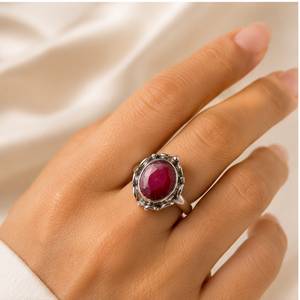 Handcrafted 925 Sterling Silver Lab Created Ruby Bezel Setting <b>Ring</b> | Women's Classic <b>Statement</b> <b>Ring</b> | Artisan Silver Jewelry - Product Image 1