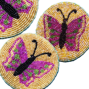 Classic Pink Butterfly Design <b>Beaded</b> <b>Coaster</b> Hand Embroidered Glass Table Mat for Wedding Christmas Parties at Price - Product Image 4