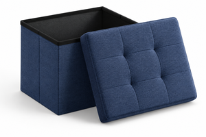 Otomana de Almacenamiento de Tela Azul Medianoche con Tapa Acolchada para Sala de Estar, Muebles para el Hogar - Product Image 1