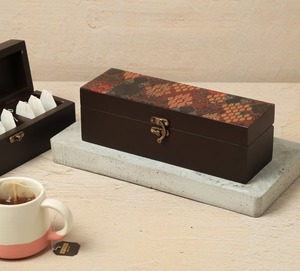 Wooden Rectangular <b>Storage</b> organizer with Patterned Lid Single Tier Decorative Box for Living Room for office Desk Organization - Product Image 1